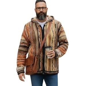 COOGI Australia Authentic Mens XL 100% Cotton Multi Color Knit Full Zip Hoodie